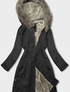 Dámska kožušinová parka čierna (5M3180-392)