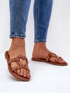 Zdobione Płaskie Klapki Damskie Camel Adivrae