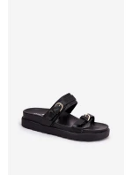 Klapki Damskie Na Platformie Ze Złotymi Klamrami Czarne Wernone