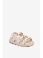 Dziewczęce Sandałki Ze Złotym Detalem Beżowe Lunessa