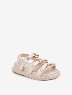 Dziewczęce Sandałki Ze Złotym Detalem Beżowe Lunessa