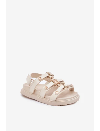 Dziewczęce Sandałki Ze Złotym Detalem Beżowe Lunessa