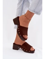 Dámské pantofle na platformě se zlatými sponami čokoládové Davessa