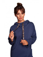 B238 Šaty s vysokým golierom a leopardím vzorom - modré