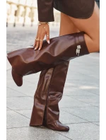 Dámske čižmy na platforme s opaskom a striebornými detailmi 033 Brown - Korivelle Dámske čižmy na platforme s opaskom a striebornými detailmi 033 Brown - Korivelle