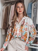 Dámske kvetinové oversize tričko BLOSSIVA light beige FashionStreet DY0464