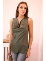 Dámska saténová blúzka s vodným výstrihom - elegantný strih khaki