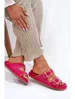 Klapki Damskie Z Klamrami I Ozdobnym Obszyciem Fuksja Visley