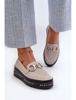 Dámske kožené mokasíny na platforme so zdobením S.Barski béžové Dámske kožené mokasíny na platforme so zdobením S.Barski béžové