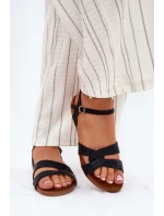 Płaskie Połyskujące Sandały Damskie S.Barski KV51-022 Czarne