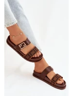 Dámské pantofle s zlatým sponou hnědé Fiorisse