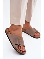 Kožené semišové dámské pantofle s přezkou tmavě béžové Beryl