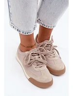 Semišové dámske tenisky s dvojitým šnurovaním Big Star UU274001 Beige
