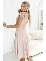 381-7 Éterické šifónové šaty LINDA s čipkovým výstrihom - béžové