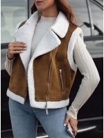 Dámska semišová vesta s ovčou kožušinou WOOLZIP camel FashionStreet TY4741