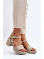 Zazoo 40386 Dámske kožené sandále na podpätku Beige Zazoo 40386 Dámske kožené sandále na podpätku Beige