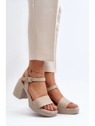 Zazoo 40386 Dámske kožené sandále na podpätku Beige Zazoo 40386 Dámske kožené sandále na podpätku Beige