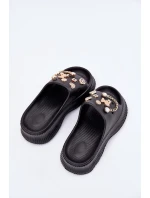 Piankowe Klapki Damskie Ze Złotymi Przypinkami Czarne Hortiana