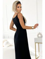 299-18 CHIARA elegantné maxi dlhé šaty bez ramienok - ČIERNE S BROKEROM