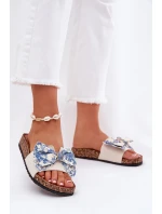 Damskie Klapki Z Kokardą Na Korkowej Platformie Niebieskie Lisandrea