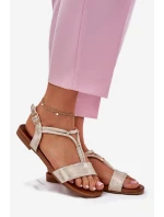 Damskie Płaskie Sandały Z Paskami S.Barski KV51-120 Złote