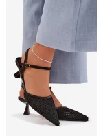 Dámské sandály na podpatku s síťkou Černé Brilora