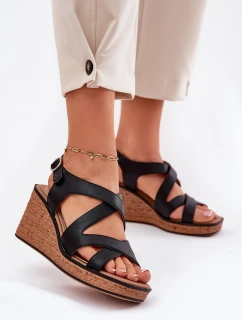 Sandały Damskie Na Koturnie Sergio Leone SK223 Czarne