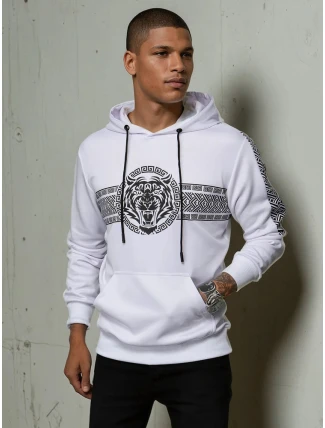 Pánska mikina s kapucňou s potlačou biela FashionStreet BX5573 Pánska mikina s kapucňou s potlačou biela FashionStreet BX5573