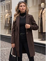 Dámsky klasický jednořadový kabát, hnedý, FashionStreet NY0795 Dámsky klasický jednořadový kabát, hnedý, FashionStreet NY0795