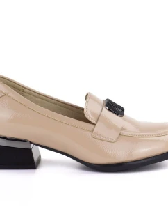 Dámske lakované topánky s ozdobným podpätkom béžové Vinceza 58638