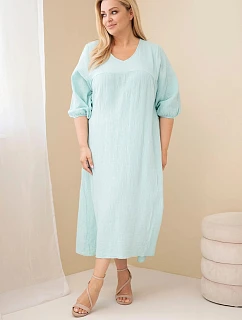 Dámske Plus veľkosť bavlnený mušelín V-neck Mint šaty
