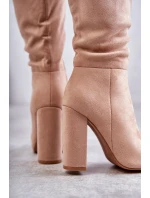 Klasyczne Zamszowe Kozaki Na Obcasie Ciemnobeżowe Tressa