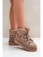 Zamszowe Śniegowce Damskie Z Grubym Sznurowaniem D.Franklin DFSH375003 Taupe