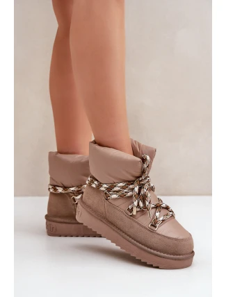 Zamszowe Śniegowce Damskie Z Grubym Sznurowaniem D.Franklin DFSH375003 Taupe