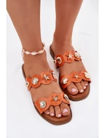 Klapki Damskie Ze Złotymi Przypinkami Pomarańczowe Jenoriela