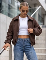 Krátka dámska prechodná bunda typu bomber bez kapucne, hnedá, FashionStreet TY5957 Krátka dámska prechodná bunda typu bomber bez kapucne, hnedá, FashionStreet TY5957
