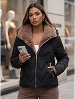 Dámska zimná prešívaná bunda s odnímateľným golierom, čierna, FashionStreet TY6083 Dámska zimná prešívaná bunda s odnímateľným golierom, čierna, FashionStreet TY6083