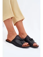 Klapki Damskie Na Płaskim Obcasie Z Ozdobnym Wiązaniem Czarne Norela