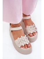 Skórzane Sandały Damskie Na Platformie CheBello 4701 Beżowe