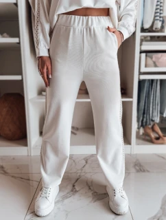 Dámske široké rebrované tepláky LUXEEN ecru FashionStreet UY2521