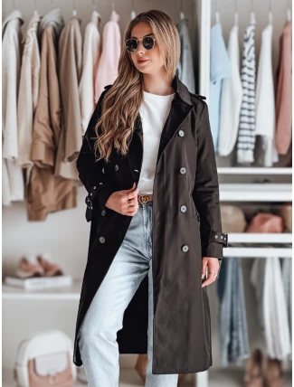 Dámsky dlhý kabát s opaskom SLIMFOTA black FashionStreet NY0747