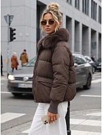 Dámska zimná prešívaná bunda s kožušinou, hnedá, FashionStreet TY5819 Dámska zimná prešívaná bunda s kožušinou, hnedá, FashionStreet TY5819