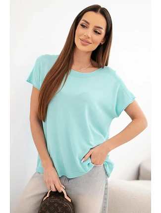 Dámska viskózna blúzka oversize s krátkymi rukávmi a okrúhlym výstrihom mätovej farby Dámska viskózna blúzka oversize s krátkymi rukávmi a okrúhlym výstrihom mätovej farby