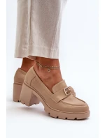 Półbuty Damskie Na Masywnym Obcasie Z Ozdobą Beżowe Ranunca