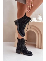 Zdobione Botki Workery Damskie Ocieplane D&A MR880-017 Czarne
