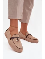 Mokasyny Loafersy Dámské Z Eko Zamszu Béžové Darwen