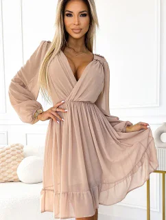 538-1 MILA Šifónové midi šaty s dlhými rukávmi a výstrihom - BEACH