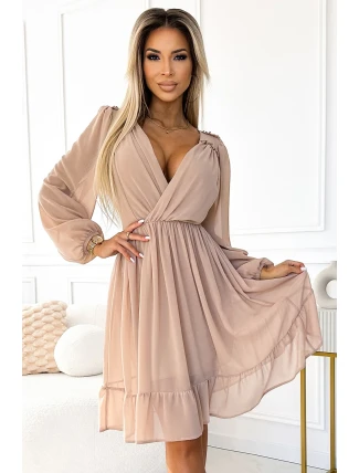 538-1 MILA Šifónové midi šaty s dlhými rukávmi a výstrihom - BEACH 538-1 MILA Šifónové midi šaty s dlhými rukávmi a výstrihom - BEACH