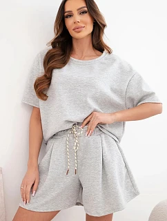 Dámske viskózové maslové šortky s krátkym rukávom a vysokým pásom sivý melír