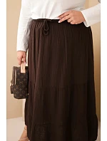 Dámska plus size bavlnená mušelínová sukňa s volánom a gumičkou hnedá Dámska plus size bavlnená mušelínová sukňa s volánom a gumičkou hnedá